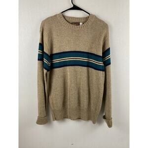 Men’s Repp LTD Wool Sweater Tan Stripe Shirt Size XL